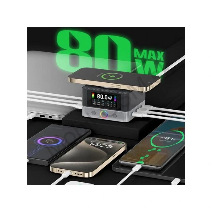 Relife RL-Q7 – Inteligentná 65W nabíjacia stanica s LCD displejom a Wireless nabíjaním