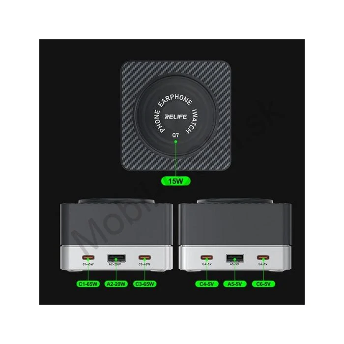 Relife RL-Q7 – Inteligentná 65W nabíjacia stanica s LCD displejom a Wireless nabíjaním