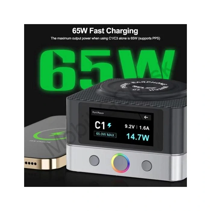 Relife RL-Q7 – Inteligentná 65W nabíjacia stanica s LCD displejom a Wireless nabíjaním