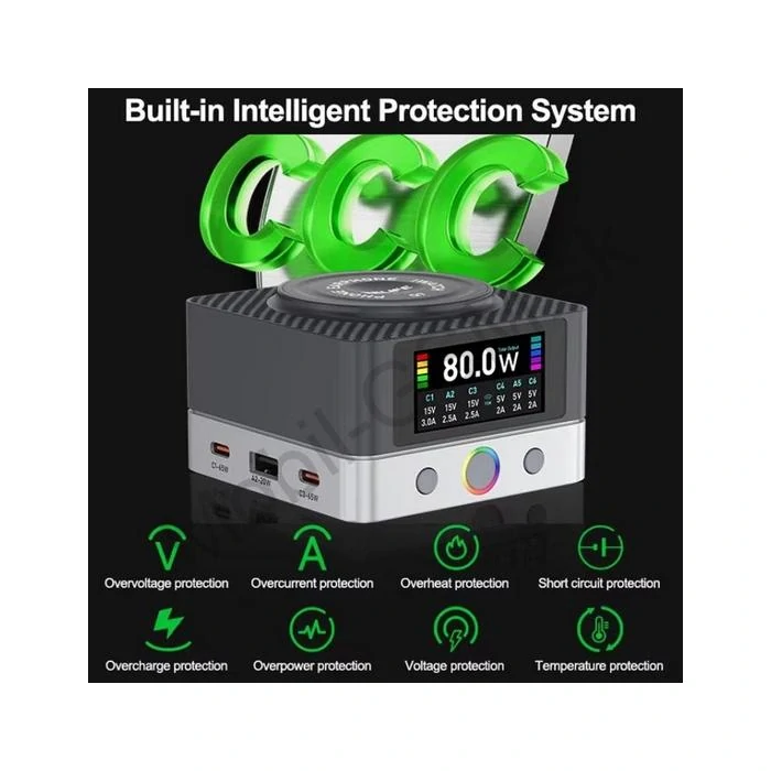 Relife RL-Q7 – Inteligentná 65W nabíjacia stanica s LCD displejom a Wireless nabíjaním