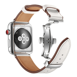 Kožený remienok s motýlikovou sponou pre Apple Watch 45 / 44 / 42 mm, biely