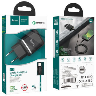 HOCO USB A / USB C QC3.0 nabíjací set - 3A 18W N3 čierna