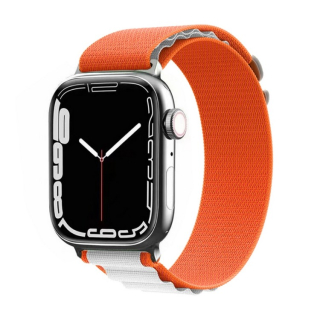 Štýlový nylónový remienok pre Apple Watch 45mm / 44mm / 42mm, oranžovo-biely
