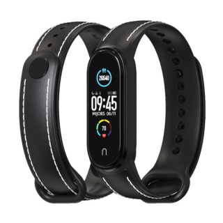 Mijobs TPU kožený remienok pre Xiaomi Mi Band 5 / 6 / 7, čierny