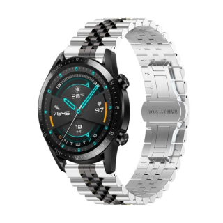 Huawei Watch GT 42mm / GT2 46mm Five Bull nerezový remienok, strieborno-čierny