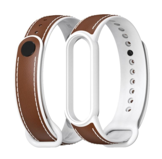 Mijobs TPU kožený remienok pre Xiaomi Mi Band 5 / 6 / 7 hnedo-biely