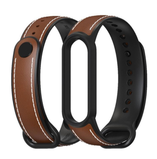 Mijobs TPU kožený remienok pre Xiaomi Mi Band 5 / 6 / 7 hnedo-čierny