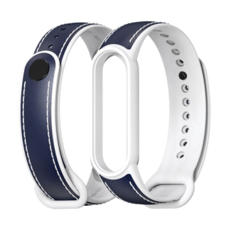 Mijobs TPU kožený remienok pre Xiaomi Mi Band 5 / 6 / 7 modro-biely